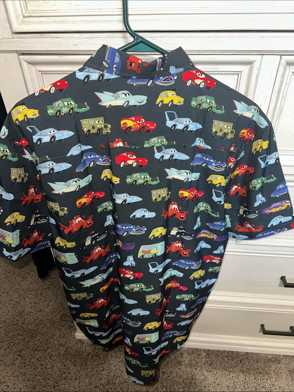 NWT RSVLTS Black Short-Sleeve Button Shirt with Multicolor Car Print Size Large - Picture 4 of 4